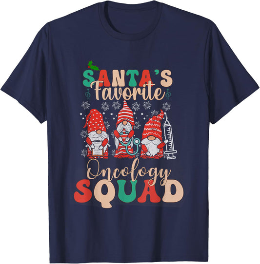 Women Santa's Favorite Oncology Squad Christmas Nurse Gnome T-Shirt - T-Shirt | Navy