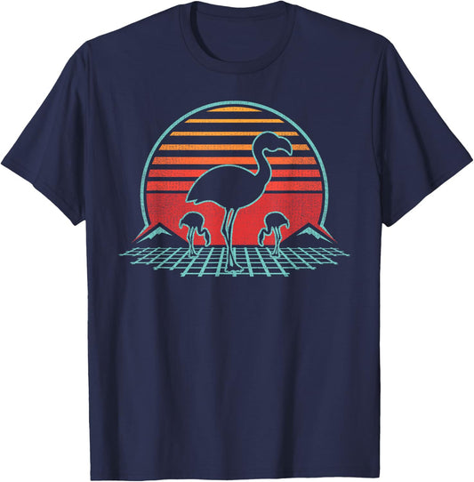 Flamingo Lover Bird Animal Retro Vintage 80s Style T-Shirt - T-Shirt | Navy