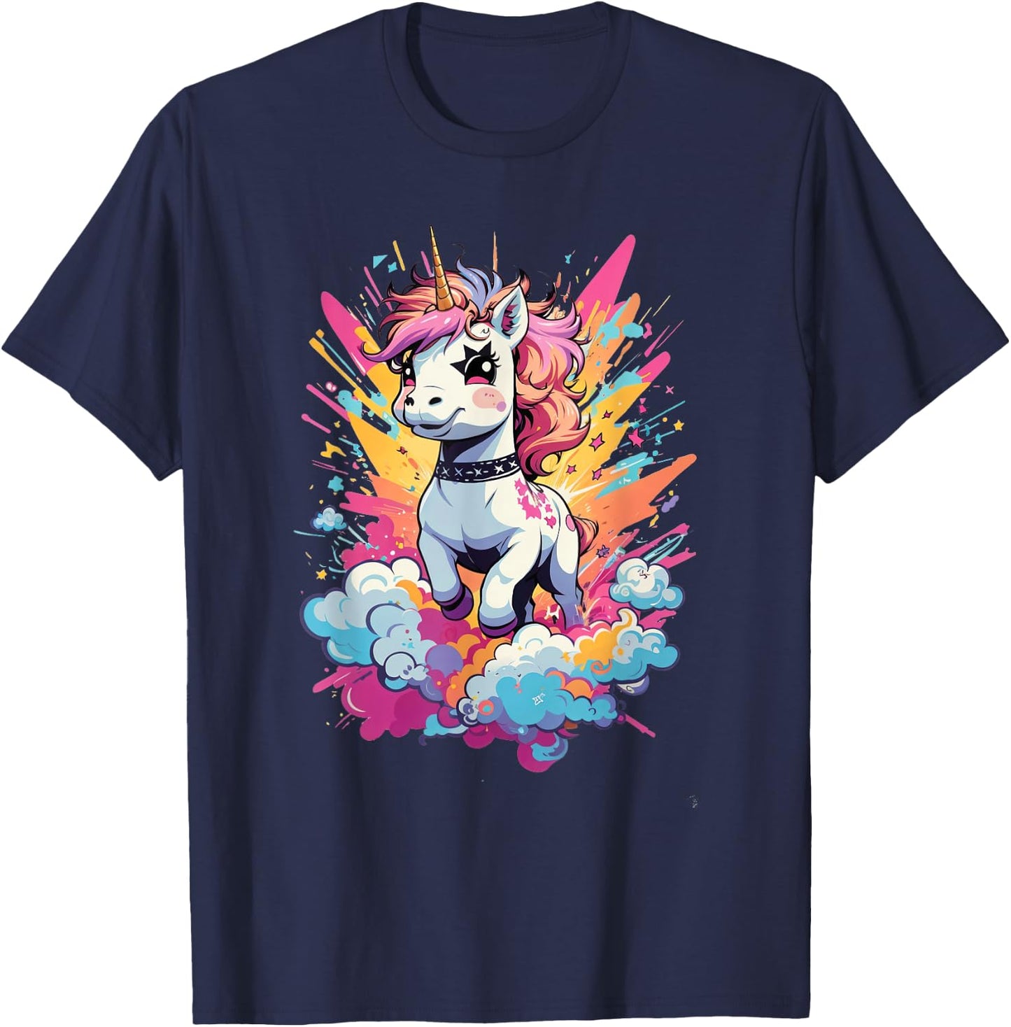 Punk Rock Unicorn - Tattooed Rhythms & Mythical Vibes Music T-Shirt - T-Shirt | Navy
