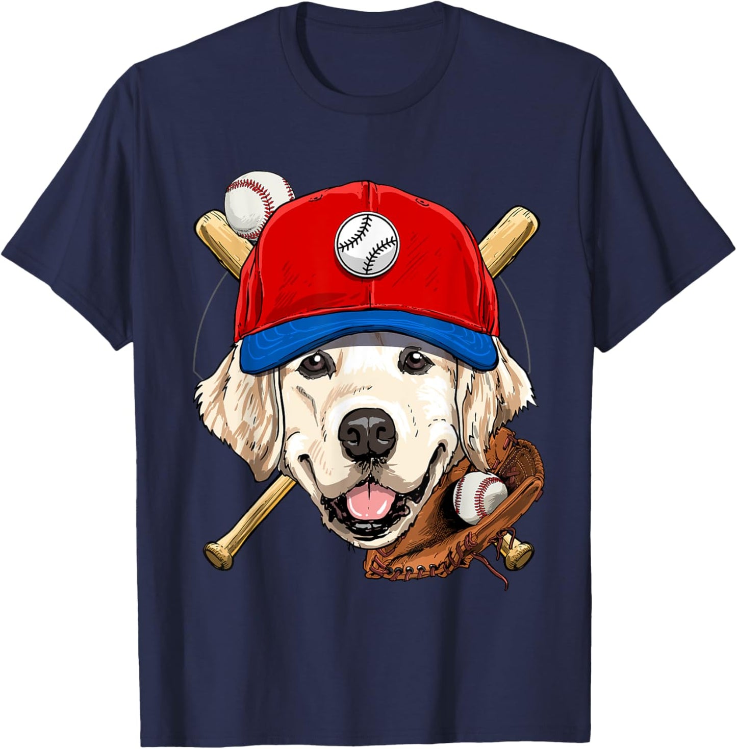 Golden Retriever Baseball Dog Lovers Baseball Player Women Girls Kids T-Shirt - T-Shirt | Navy