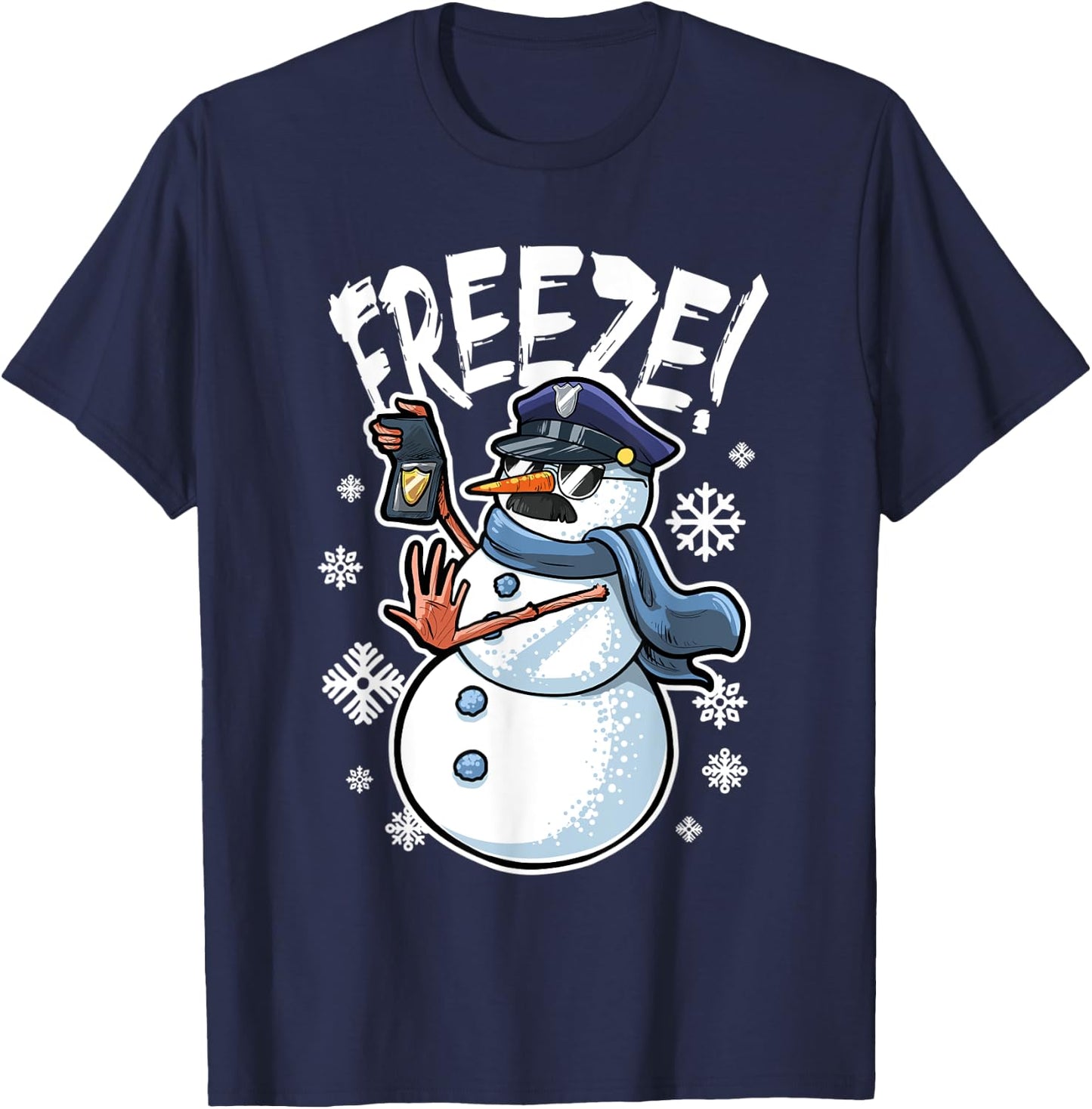 Freeze Funny Snowman Christmas Police Officer T-Shirt - T-Shirt | Navy