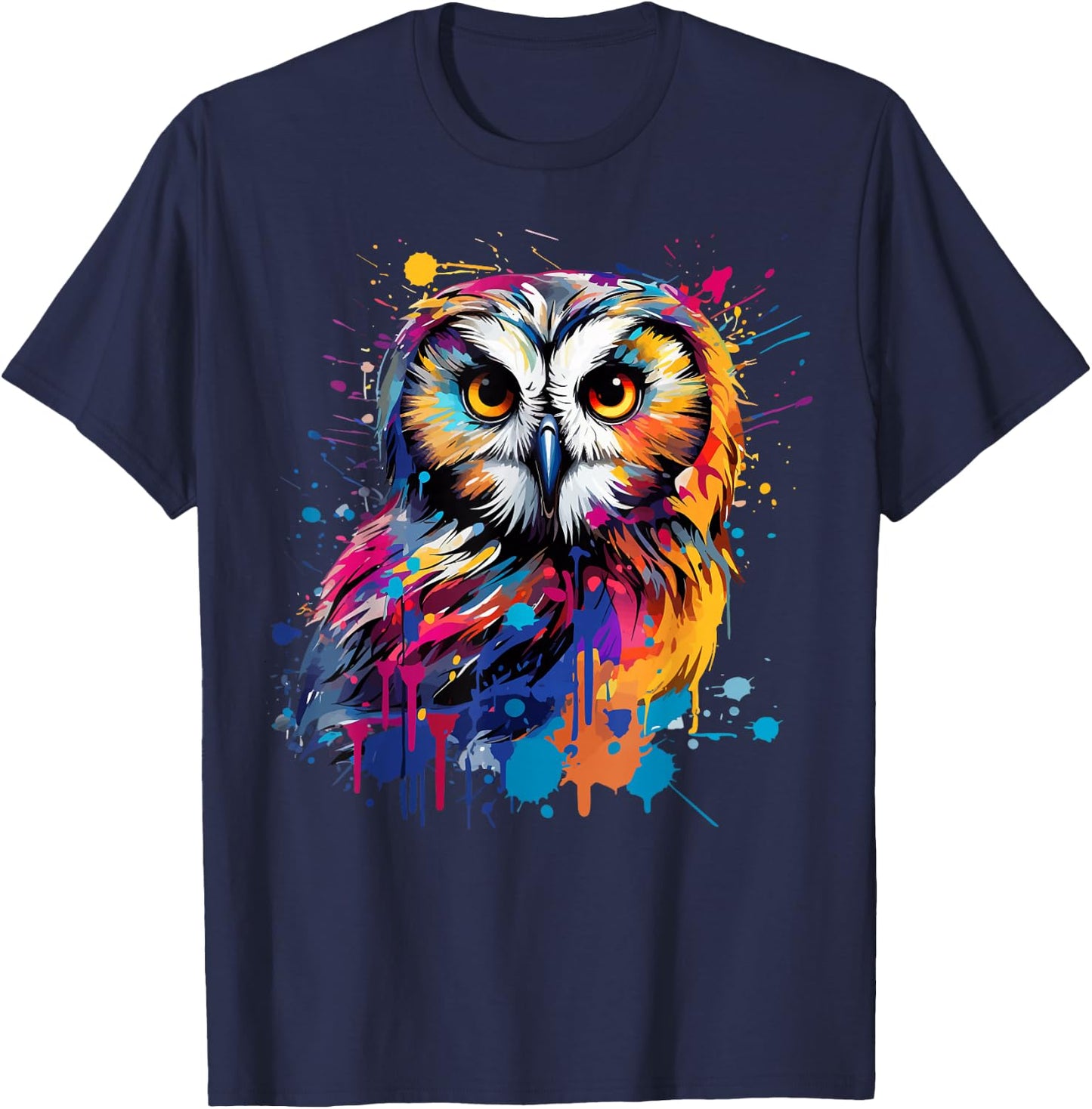 Splash Art Owls Lover Colorful Short Eared Owl T-Shirt - T-Shirt | Navy