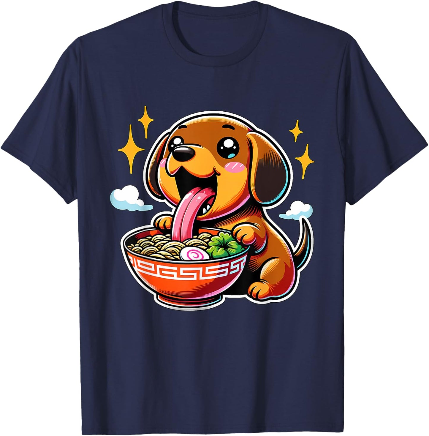 Kawaii Anime Dachshund Dog Ramen T-Shirt - T-Shirt | Navy