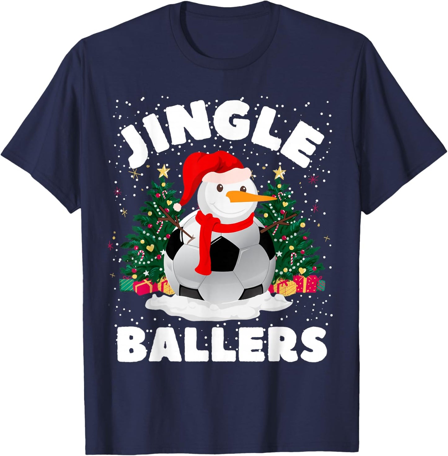 Jingle Ballers Funny Soccer ball Snowman Christmas Football T-Shirt - T-Shirt | Navy