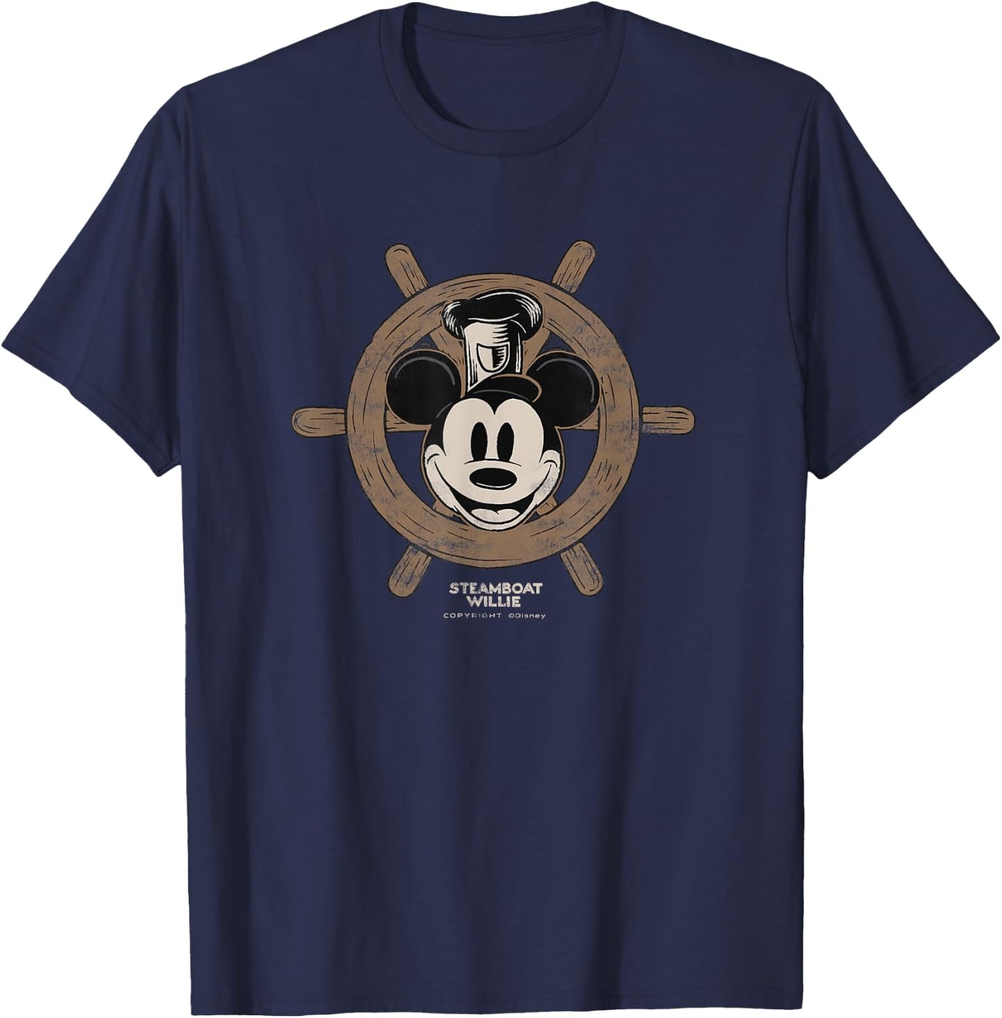 Disney 100 Mickey Mouse Steamboat Willie Wheel D100 Small T-Shirt - T-Shirt | Navy