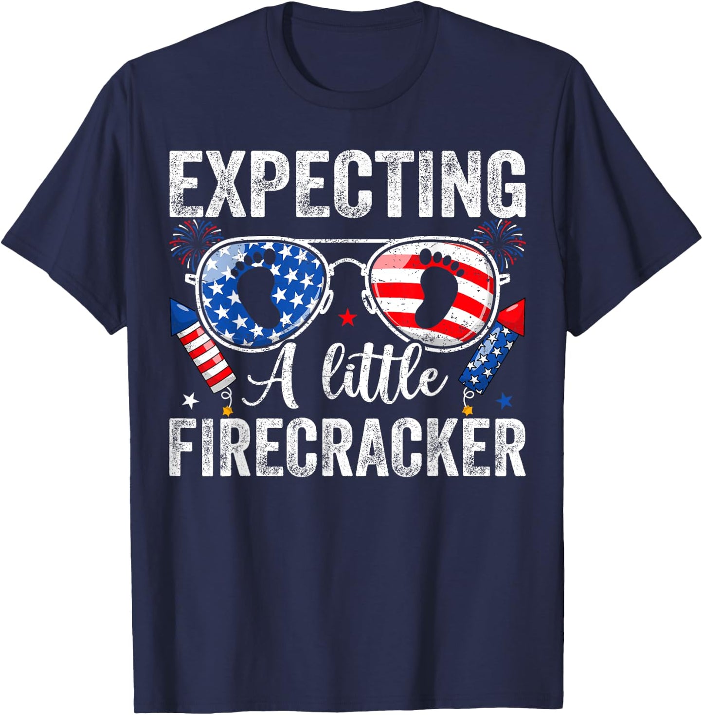 Funny 4th of July Pregnancy Expecting A Little Firecracker T-Shirt - T-Shirt | Navy