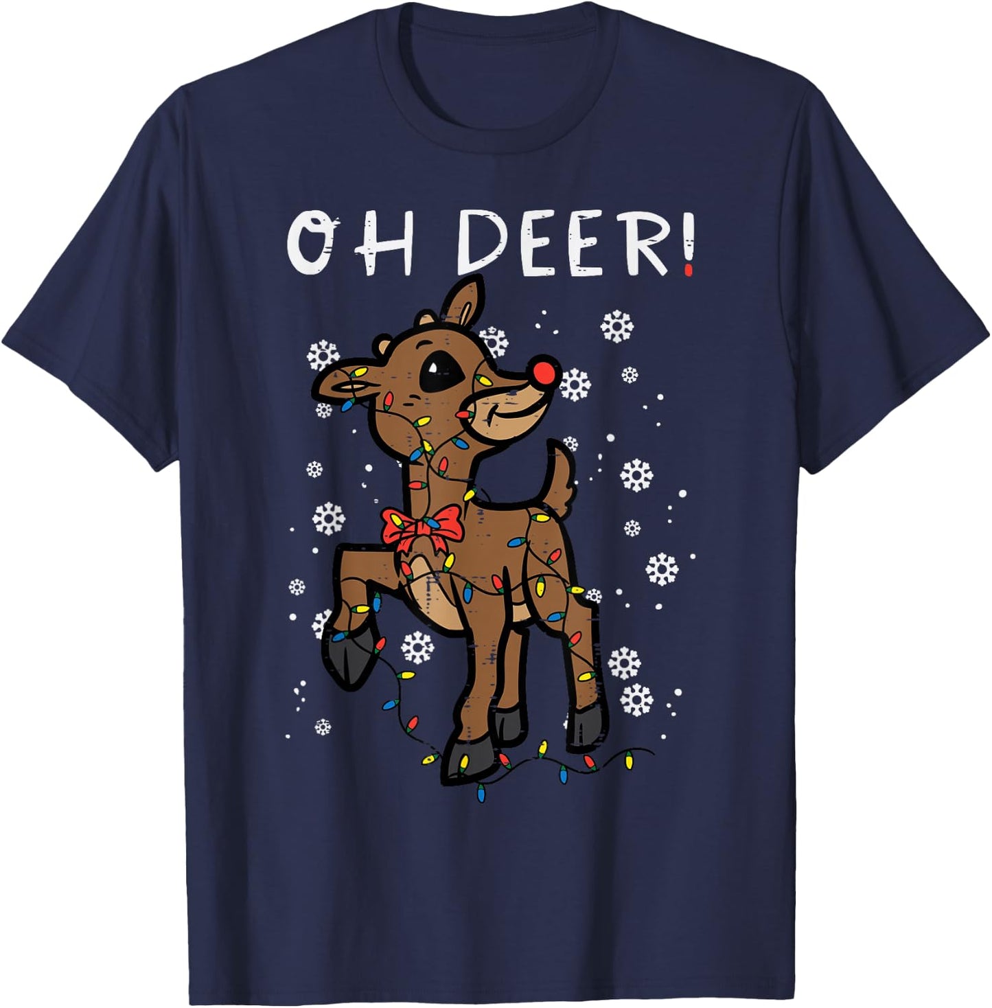Christmas Reindeer Oh Deer Cute Xmas Boys Girls Kids Women T-Shirt - T-Shirt | Navy