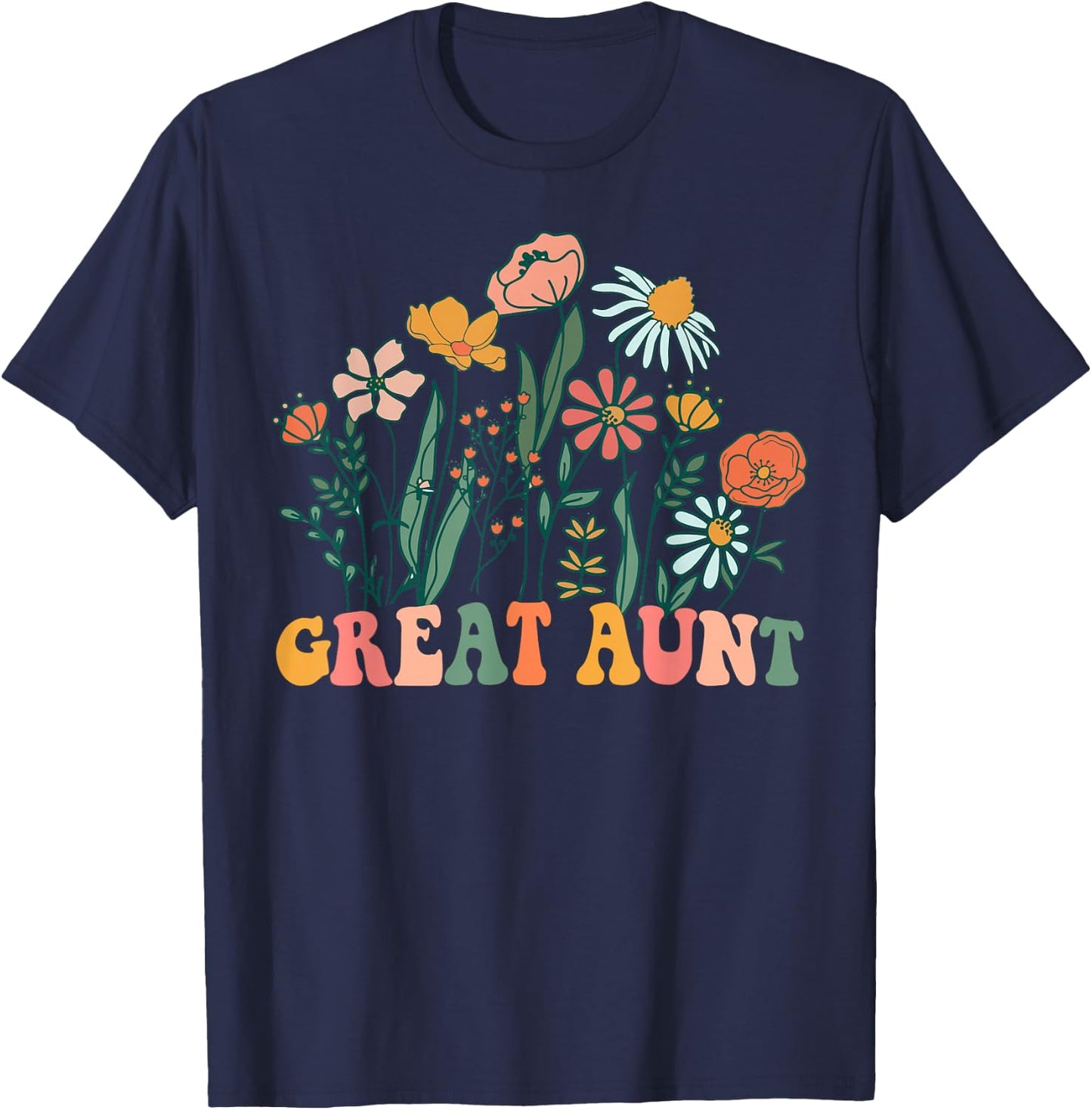 New GREAT AUNT Wildflower First Birthday & Baby Shower T-Shirt - T-Shirt | Navy