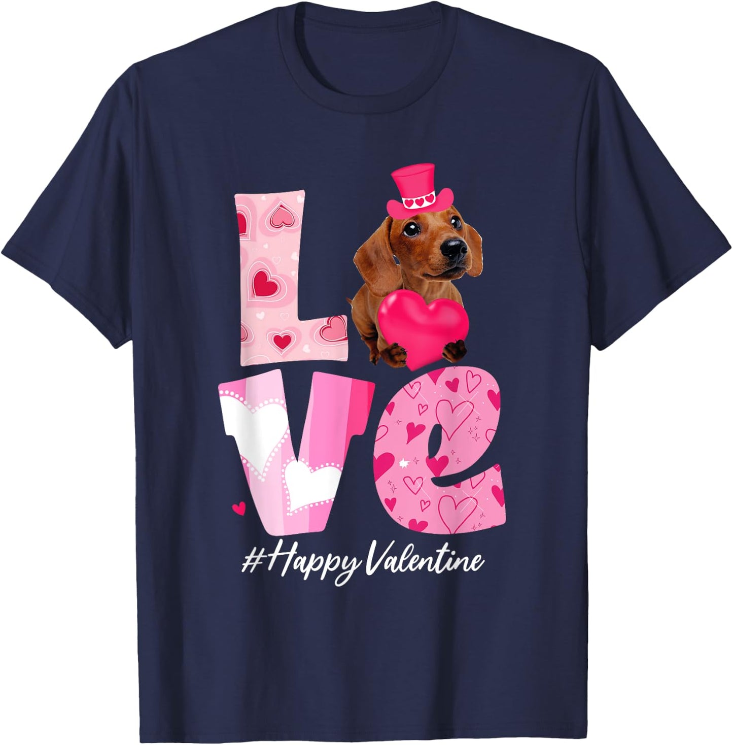 LOVE Dachshund Valentine Day with Dachshund Dog Women Kids T-Shirt - T-Shirt | Navy