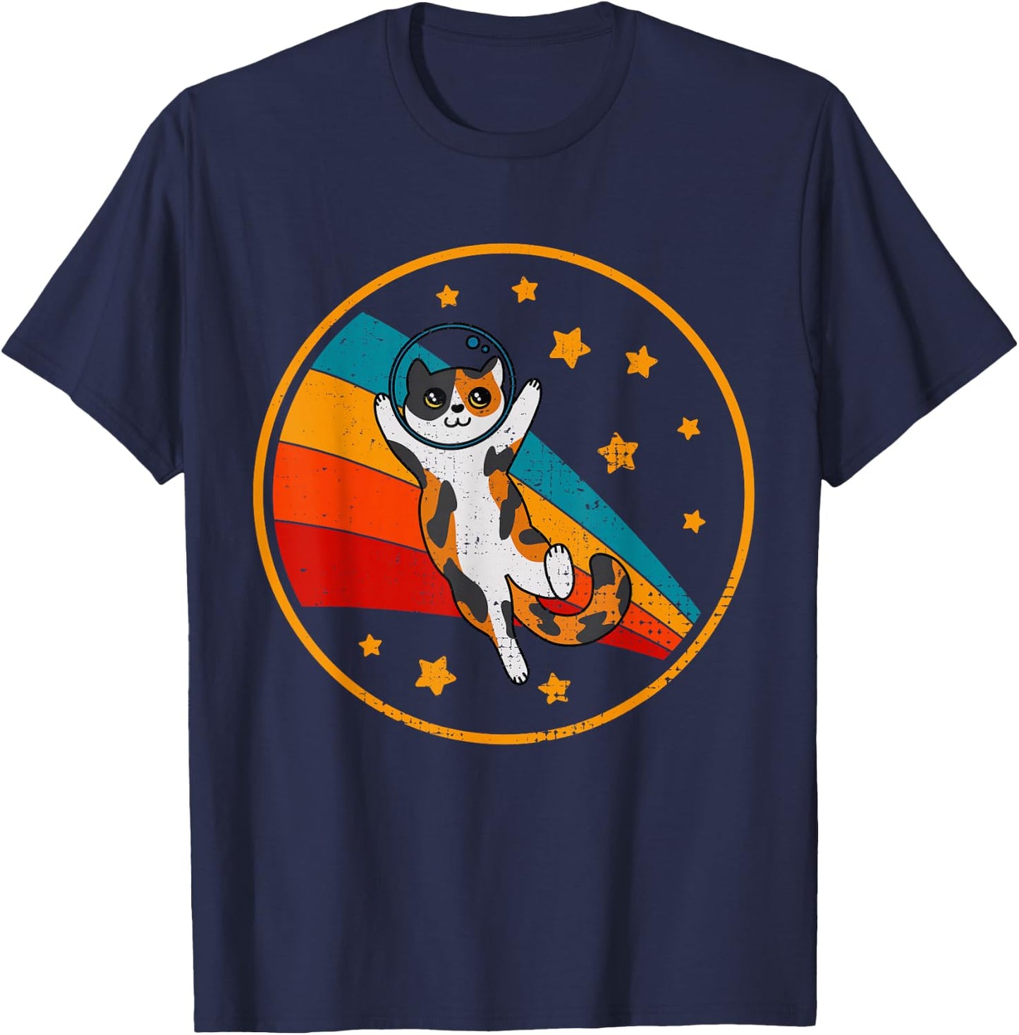 Cute Vintage Calico Cat Retro Space Cat T-Shirt - T-Shirt | Navy