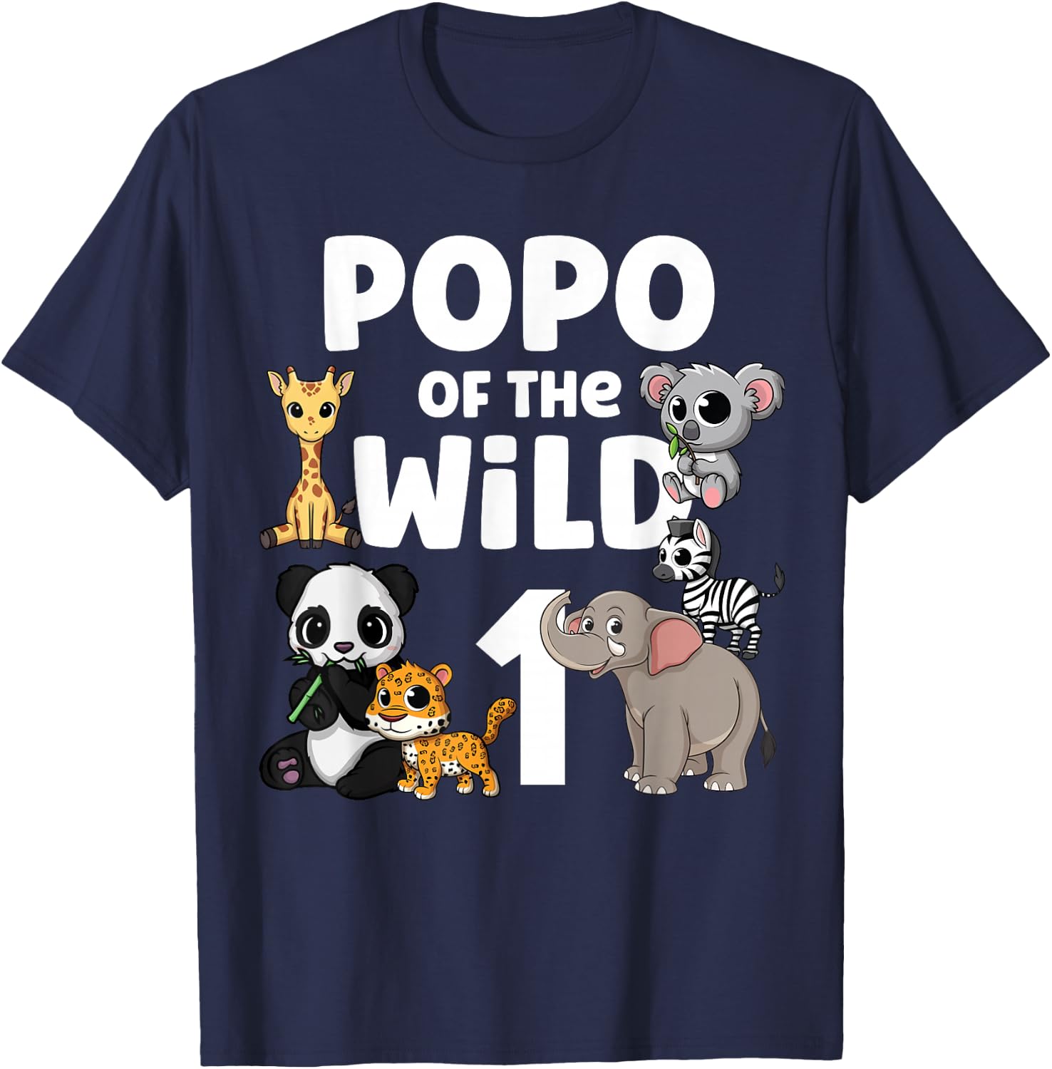 Popo of the Wild One Zoo Birthday Party Safari Jungle Animal T-Shirt - T-Shirt | Navy