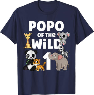 Popo of the Wild One Zoo Birthday Party Safari Jungle Animal T-Shirt - T-Shirt | Navy