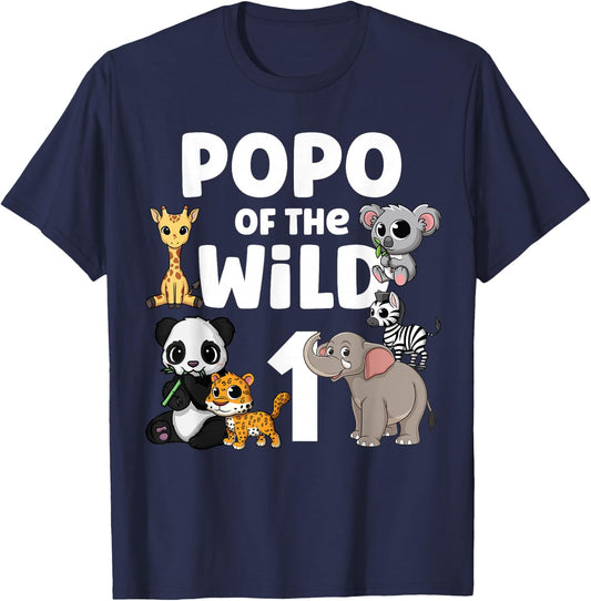 Popo of the Wild One Zoo Birthday Party Safari Jungle Animal T-Shirt - T-Shirt | Navy