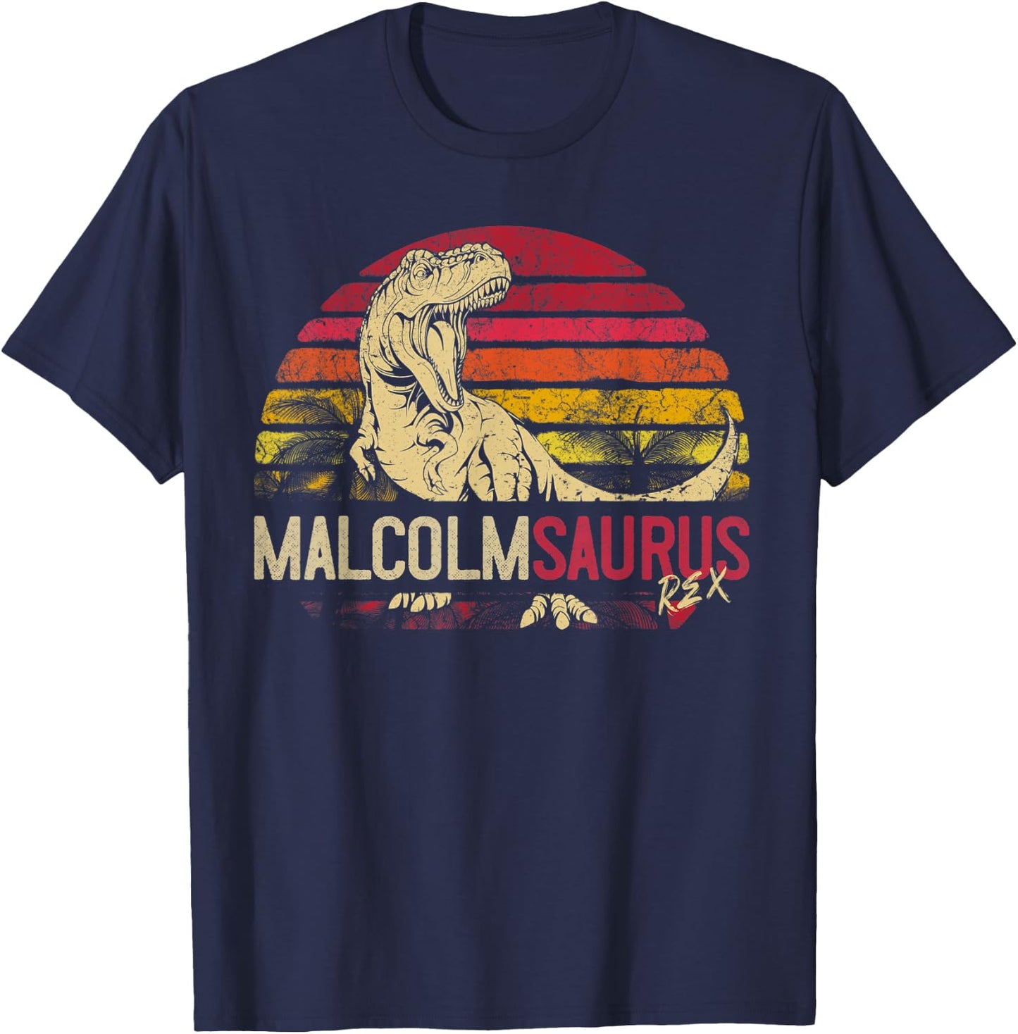 Malcolm Saurus Funny Personalized Dinosaur T Rex Name Gift T-Shirt - T-Shirt | Navy