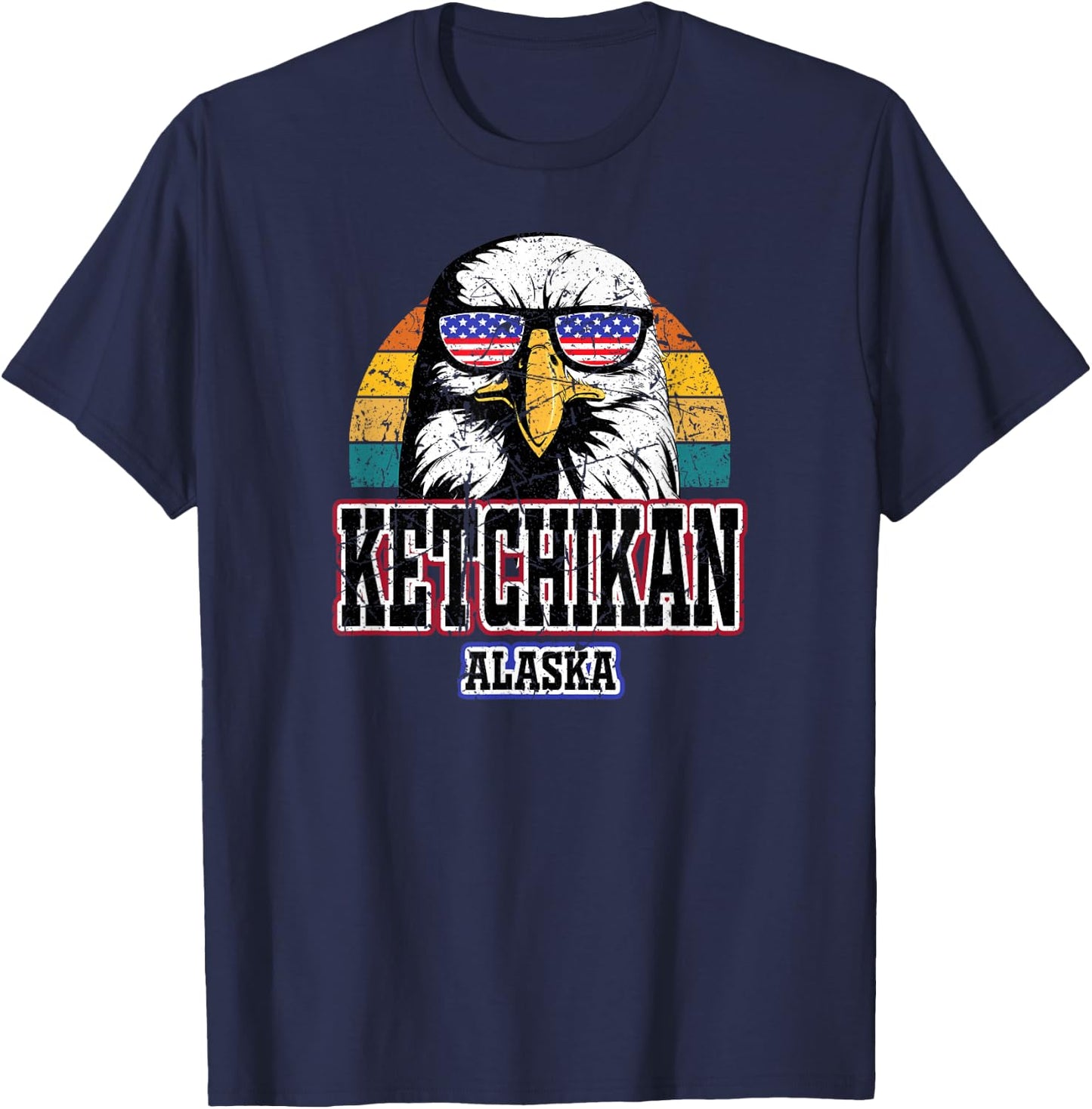 Ketchikan Alaska USA American Flag Men Women Kids Alaskan T-Shirt - T-Shirt | Navy