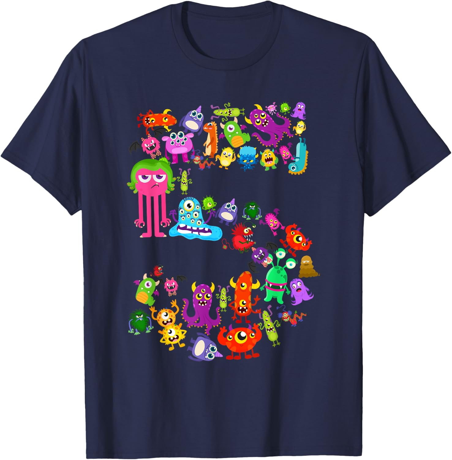 5th Birthday Party Monster Themed Number 5 Little Monster T-Shirt - T-Shirt | Navy