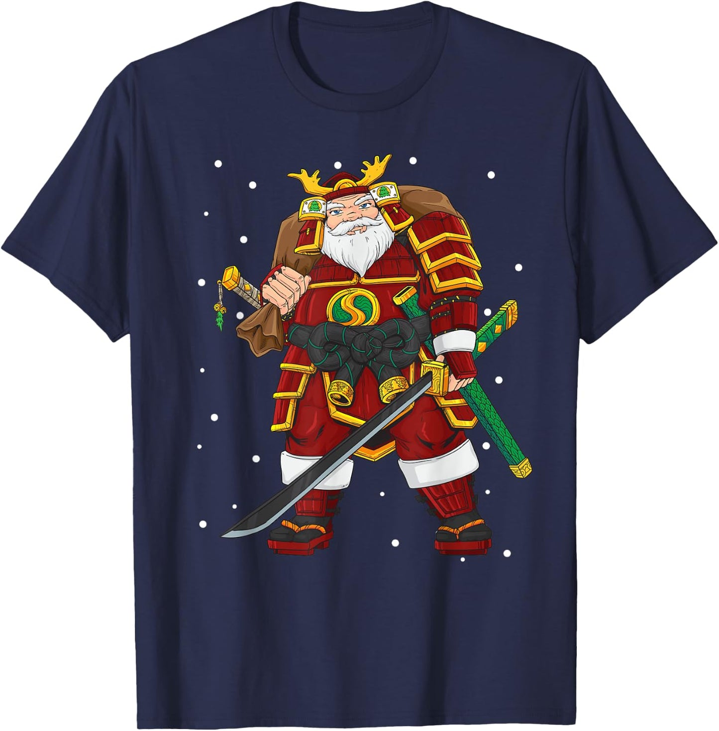 Funny Japanese Samurai Santa Claus Christmas T-Shirt - T-Shirt | Navy