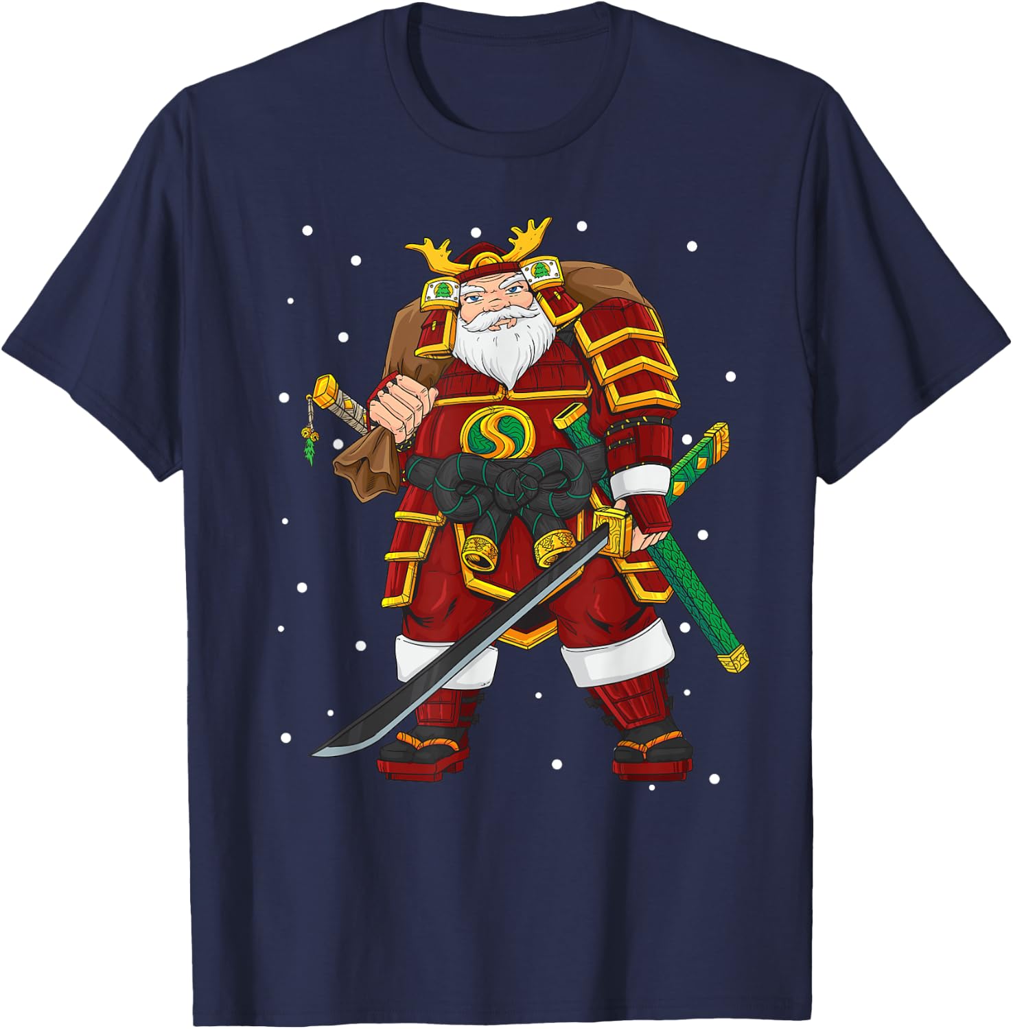Funny Japanese Samurai Santa Claus Christmas T-Shirt - T-Shirt | Navy