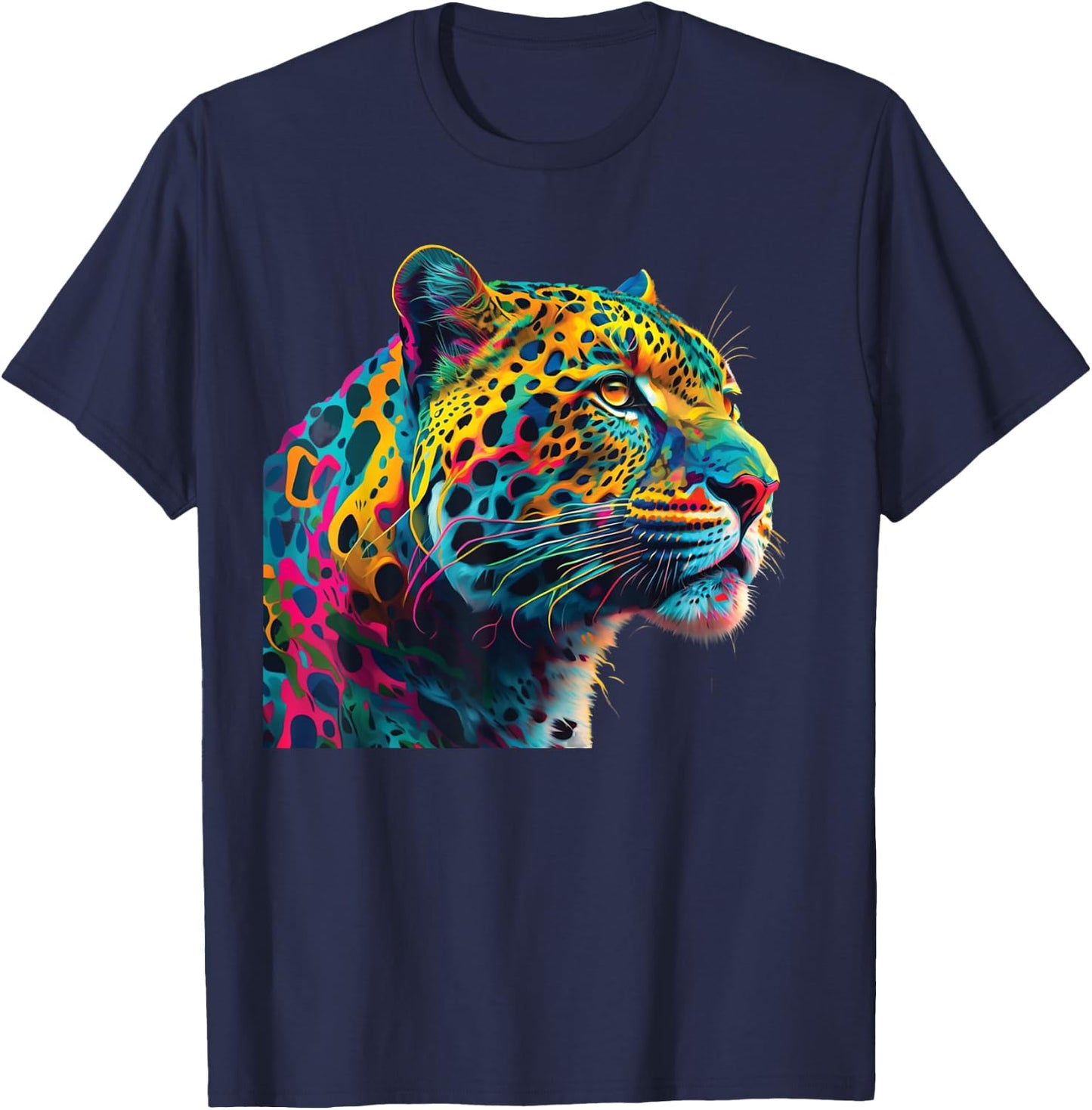 colorful leopard head art face for lover animal Wild T-Shirt - T-Shirt | Navy