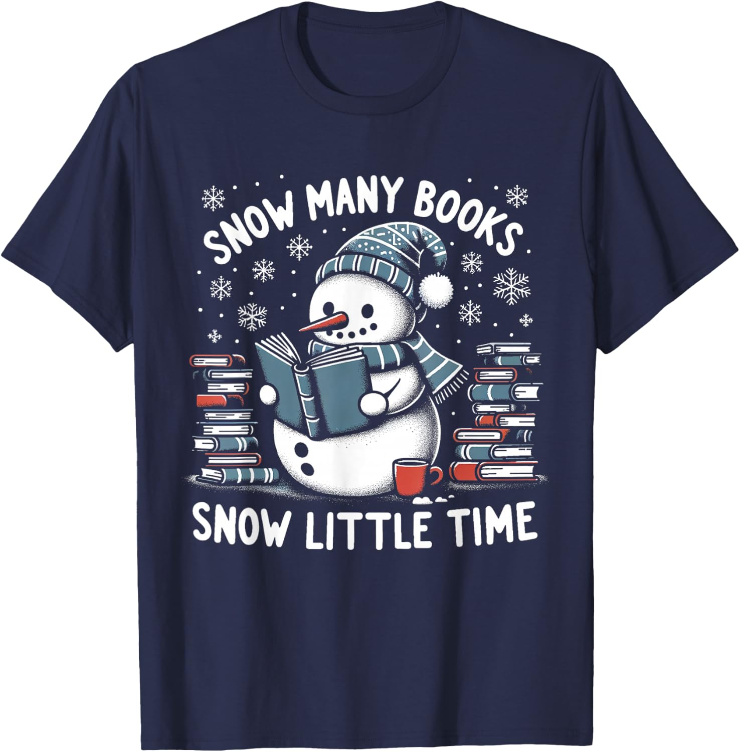 Reading Snowman So Many Books Funny Christmas Men Women Kids T-Shirt - T-Shirt | Navy