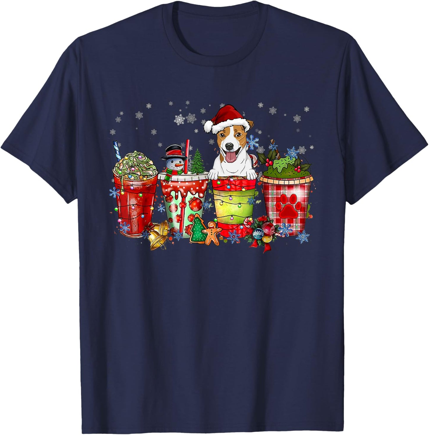 Cute Jack Russel Terrier Dog Christmas Coffee Pajamas Xmas T-Shirt - T-Shirt | Navy