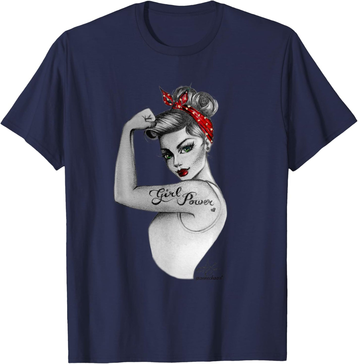 Girl Power Pin Up Retro Rosie the Riveter Style Art Women T-Shirt - T-Shirt | Navy
