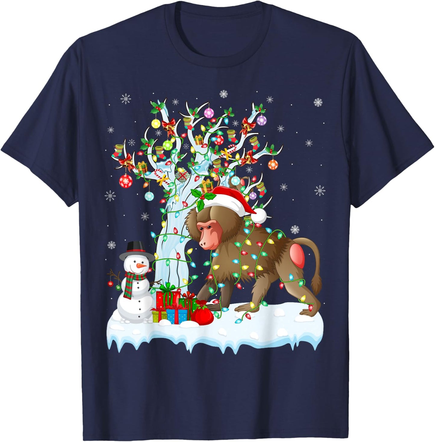 Xmas Element Tree Lighting Santa Baboon Christmas T-Shirt - T-Shirt | Navy