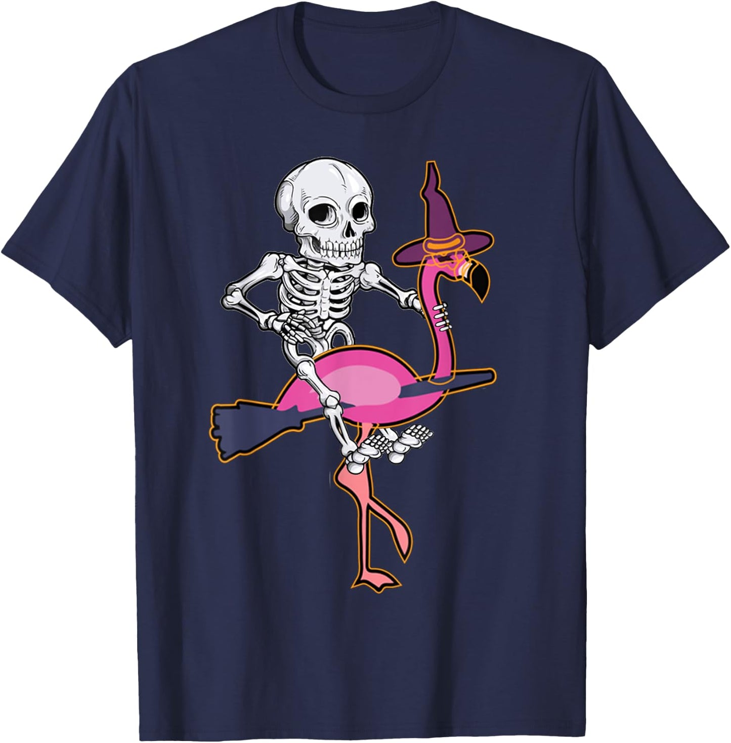 Skeleton Riding Flamingo Funny Halloween Pumpkin Boys T-Shirt - T-Shirt | Navy