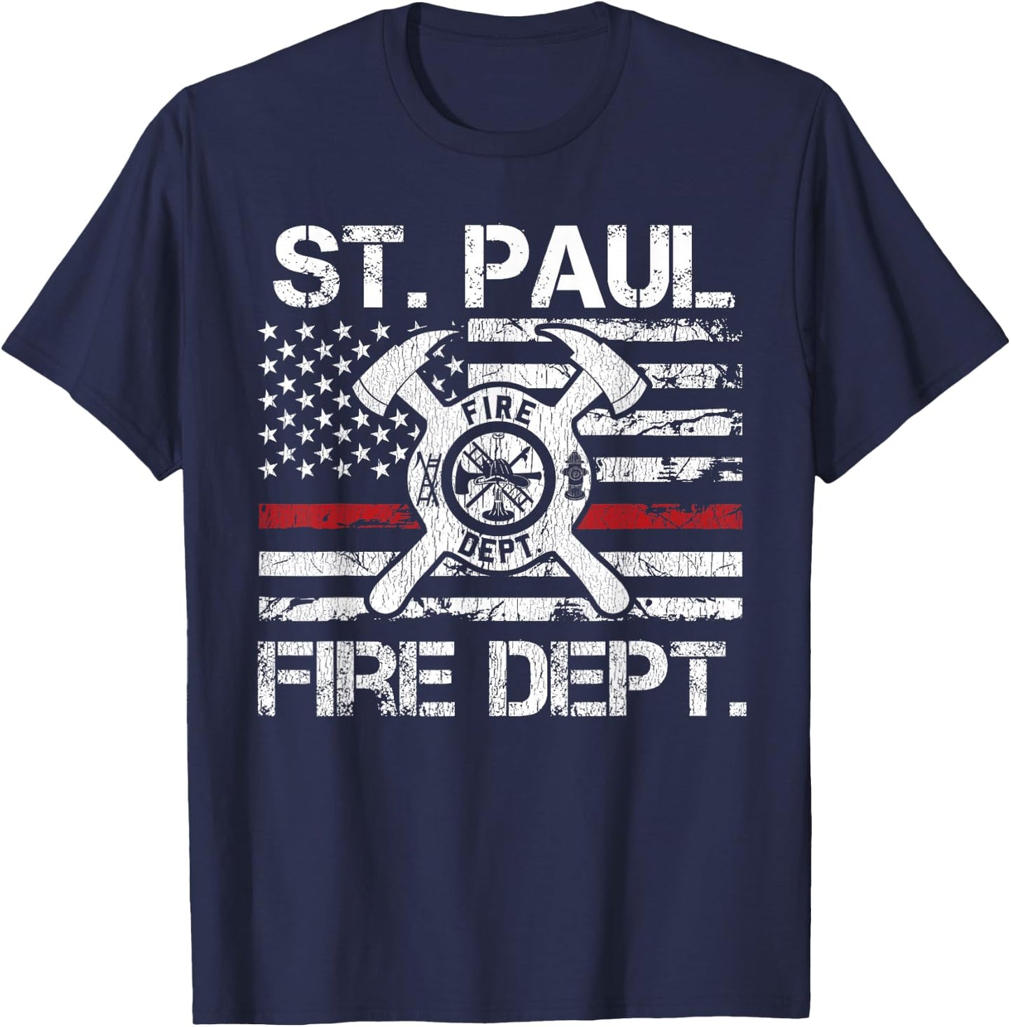 St Paul Minnesota Fire Department Thin Red Line Fireman T-Shirt - T-Shirt | Navy