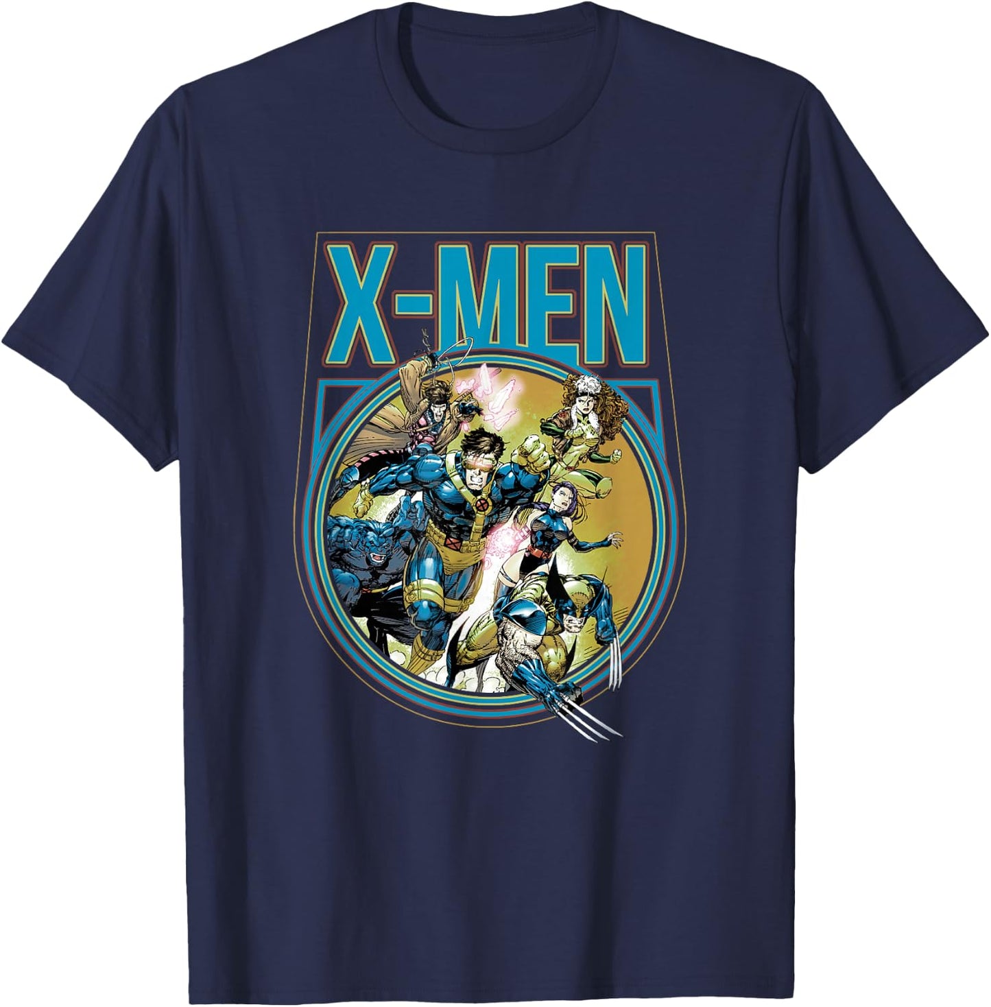 Marvel X-Men Vintage Circle Heroic Group Shot T-Shirt - T-Shirt | Navy