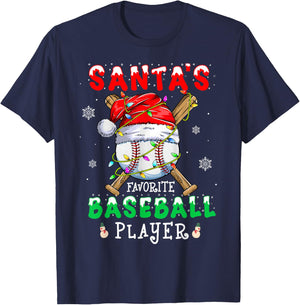 Santa's Favorite Baseball Player Christmas Pajama Men Women T-Shirt - T-Shirt | Navy
