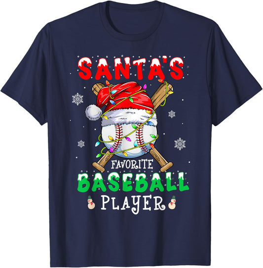 Santa's Favorite Baseball Player Christmas Pajama Men Women T-Shirt - T-Shirt | Navy