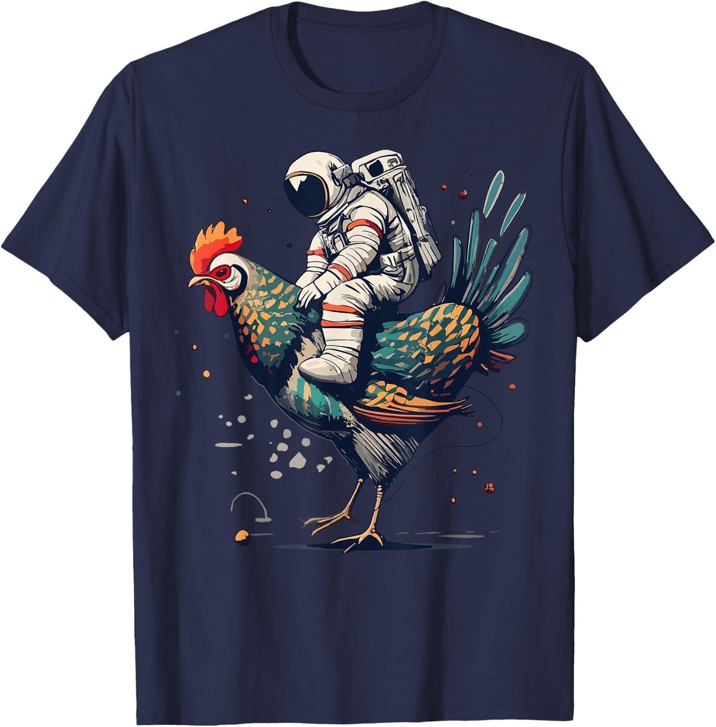 Astronaut on a chicken in space T-Shirt - T-Shirt | Navy