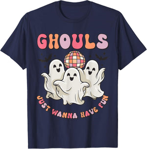 Groovy Halloween Ghouls Just Wanna Have Fun Dancing Ghost T-Shirt - T-Shirt | Navy