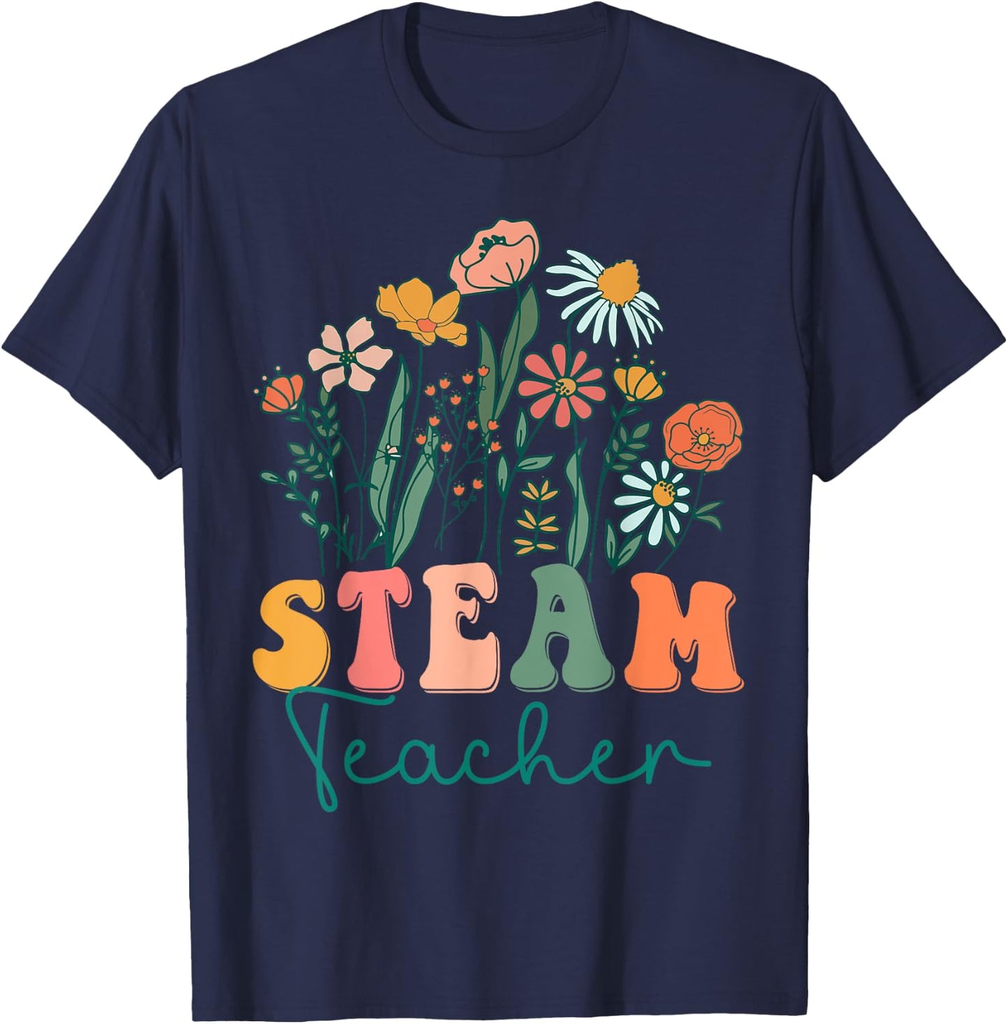 Groovy Wildflower Steam Teacher Women T-Shirt - T-Shirt | Navy