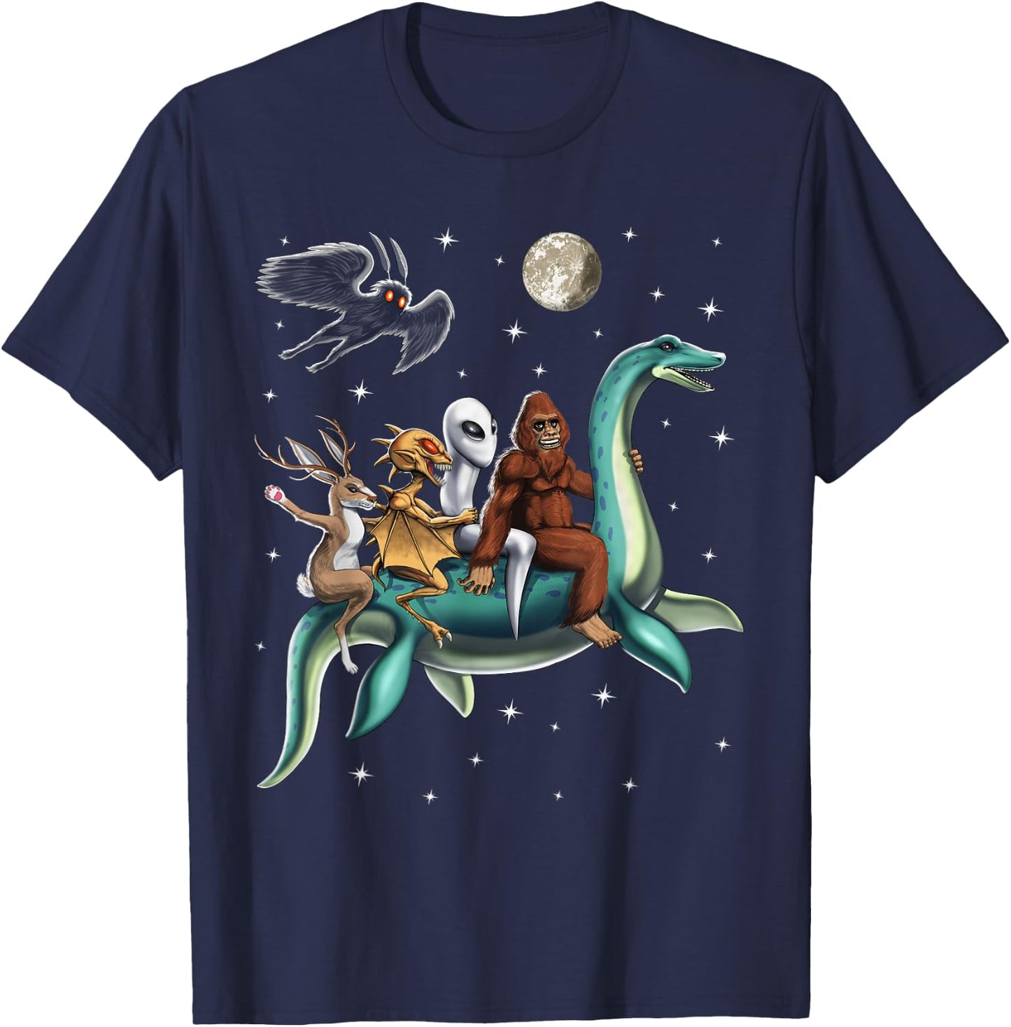 Cryptid Bigfoot Jackalope Mothman Loch Ness Monster T-Shirt - T-Shirt | Navy