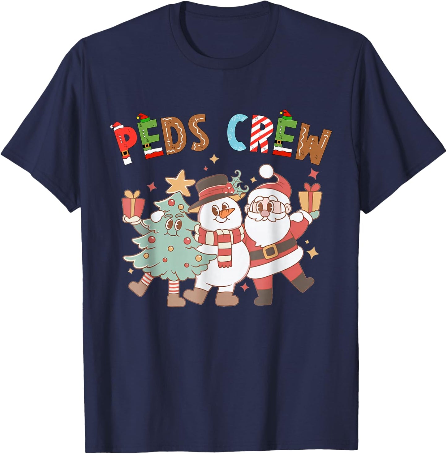 Retro Peds Crew Christmas Pediatric Nurse Nursing Group T-Shirt - T-Shirt | Navy