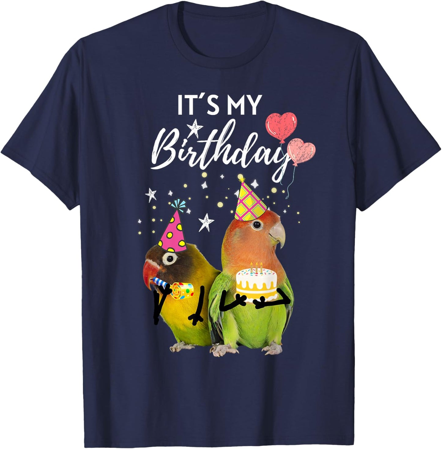 Funny Its My BirthdayParty Cake Birds Parrots T-Shirt - T-Shirt | Navy