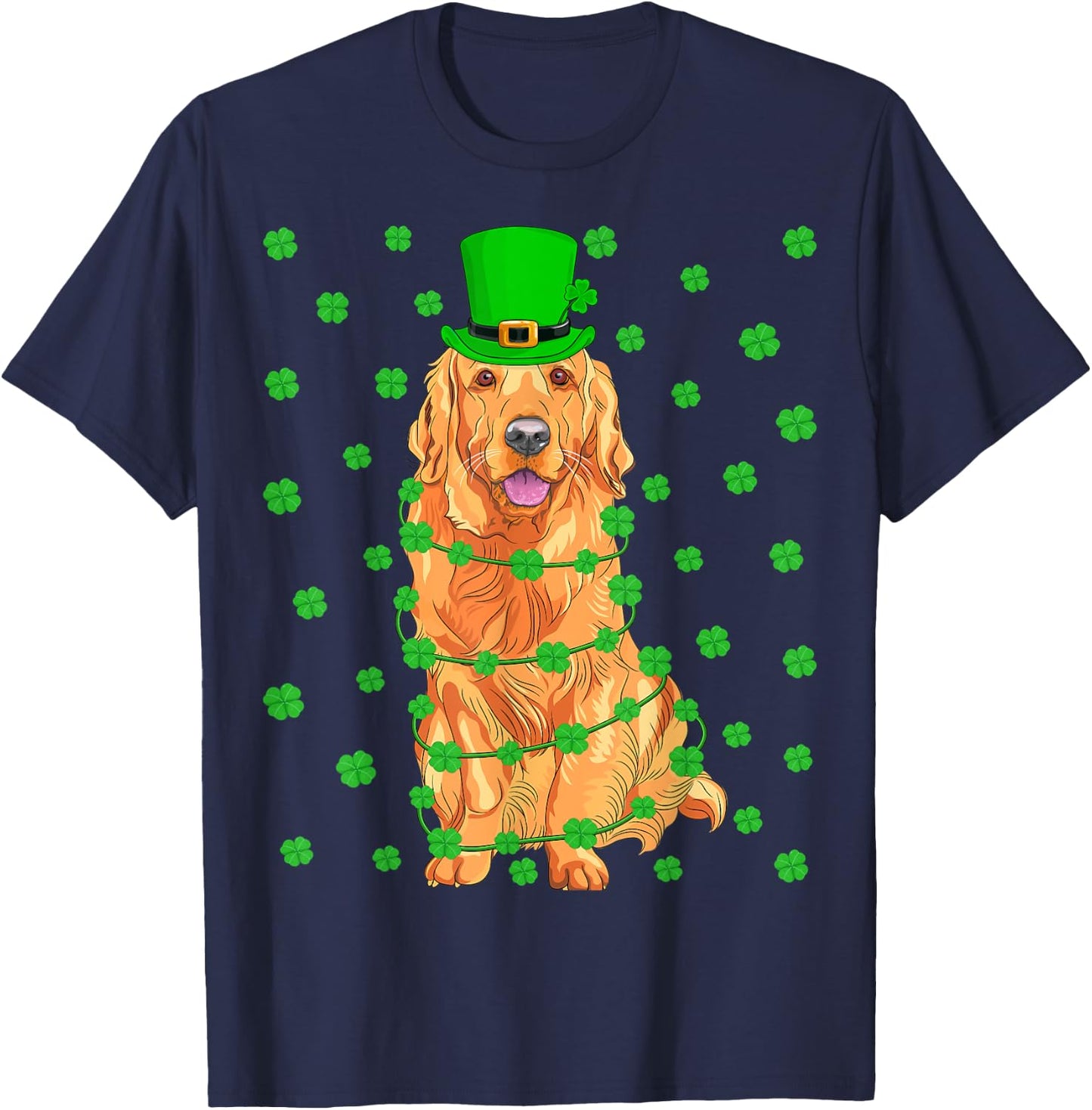 Funny Leprechaun Hat Golden Retriever Dog St. Patrick's Day T-Shirt - T-Shirt | Navy