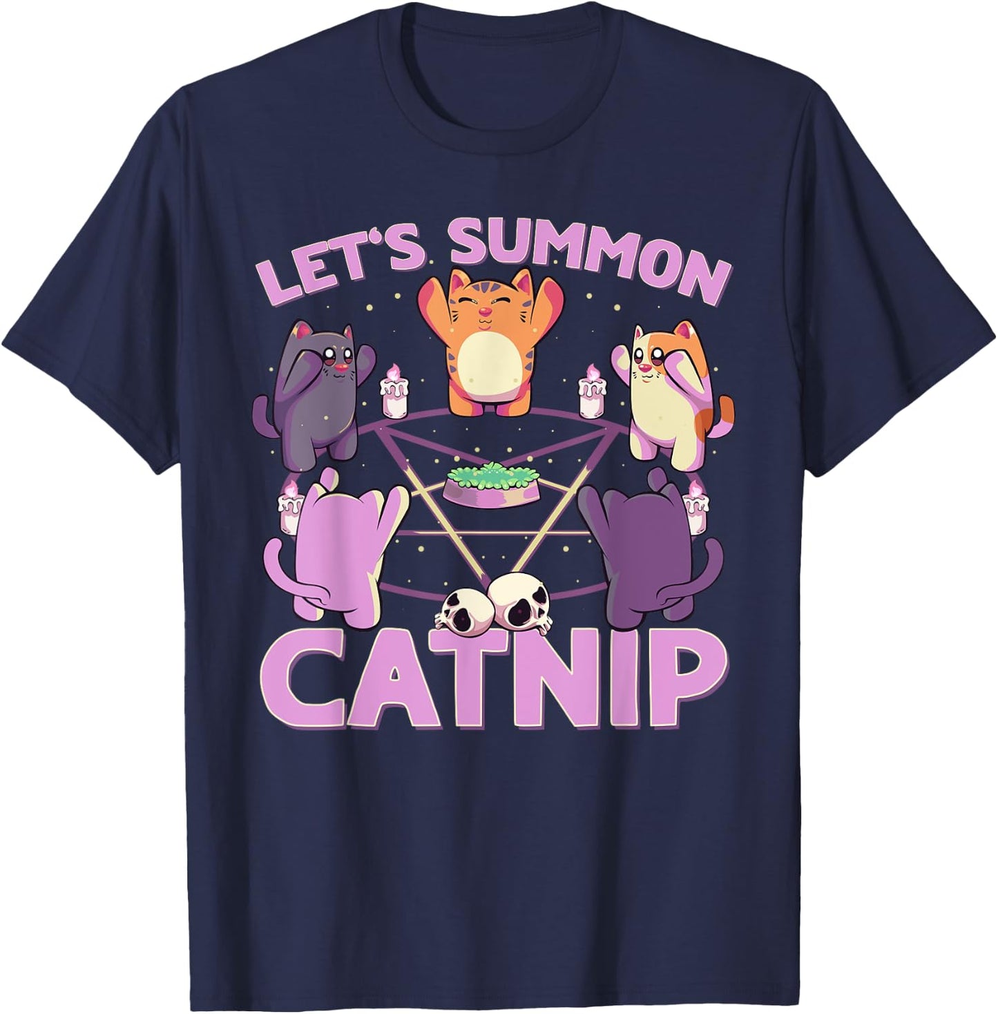 Pastel Goth Kawaii Occult Cats Summon Catnip Nu Goth Cat Men Women T-Shirt - T-Shirt | Navy