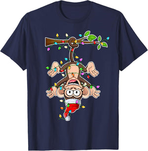 Monkey Wearing Santa Hat Christmas - Monkey Lover Xmas T-Shirt - T-Shirt | Navy