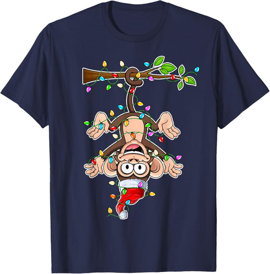 Monkey Wearing Santa Hat Christmas - Monkey Lover Xmas T-Shirt - T-Shirt | Navy