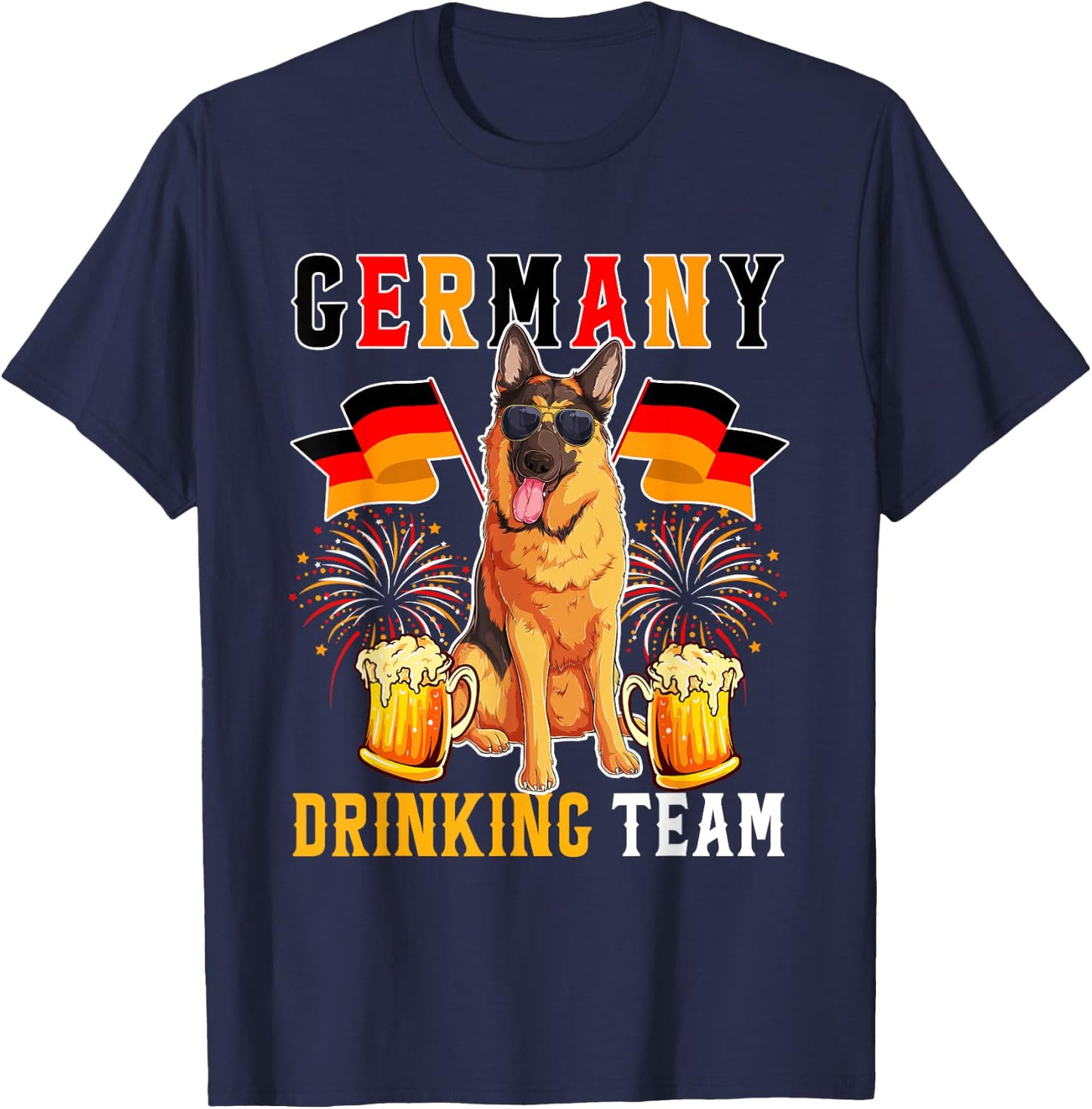 Germany Drinking Team Funny German Shepherd Sunglasses Beer T-Shirt - T-Shirt | Navy