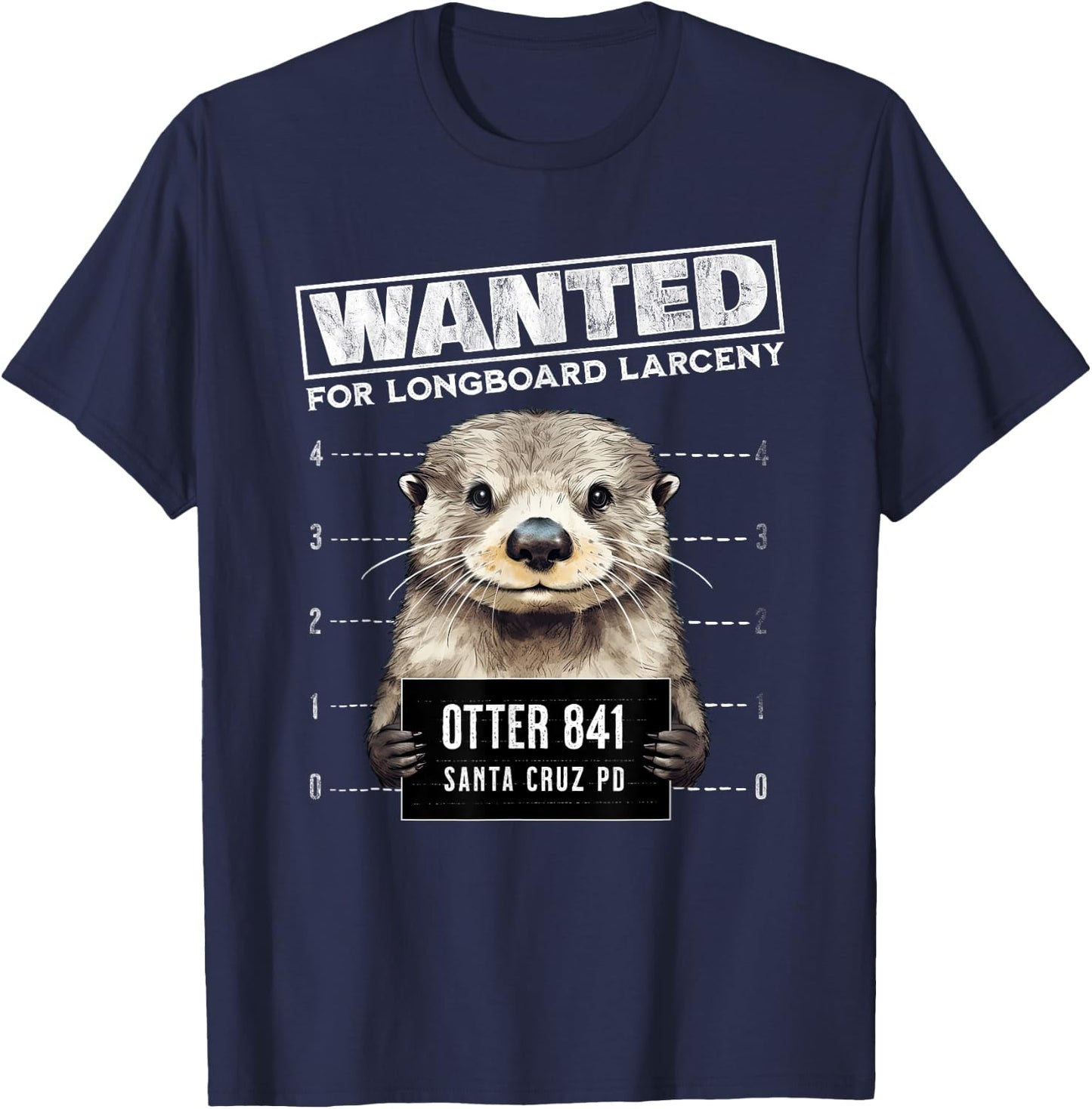 Surfing Otter 841 Wanted for Long Board Larceny Funny Cali T-Shirt - T-Shirt | Navy