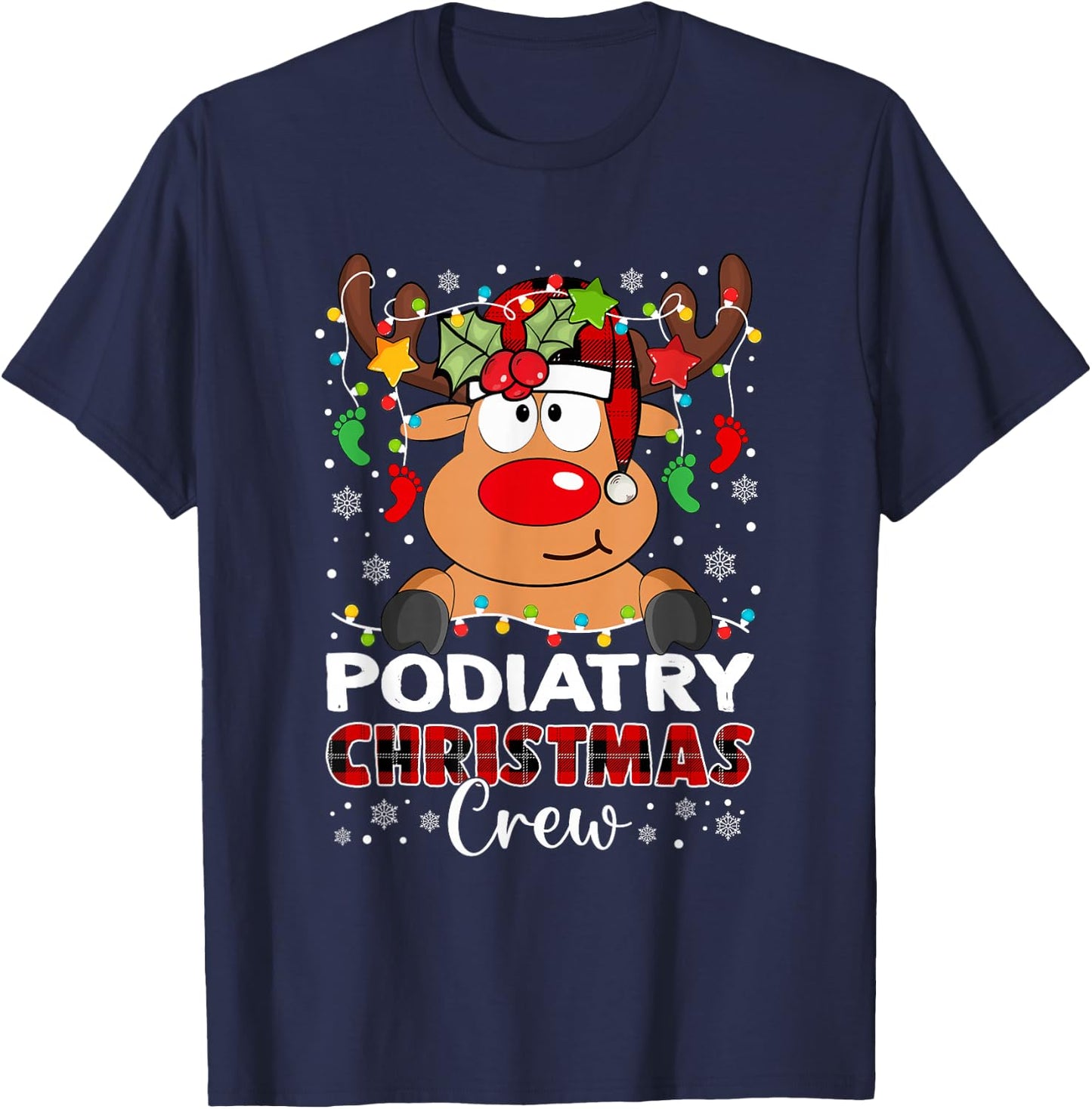 Podiatry Christmas Crew Reindeer Face Red Plaid Podiatrist T-Shirt - T-Shirt | Navy