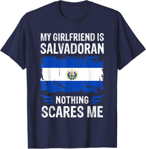 My Girlfriend Is Salvadoran Nothing Scares Me Salvador Flag T-Shirt - T-Shirt | Navy
