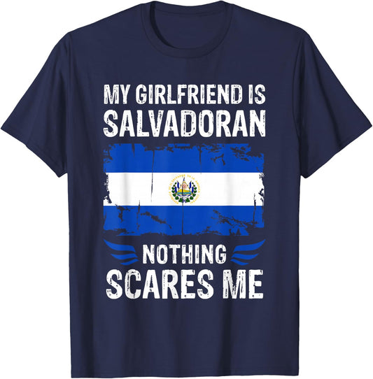 My Girlfriend Is Salvadoran Nothing Scares Me Salvador Flag T-Shirt - T-Shirt | Navy