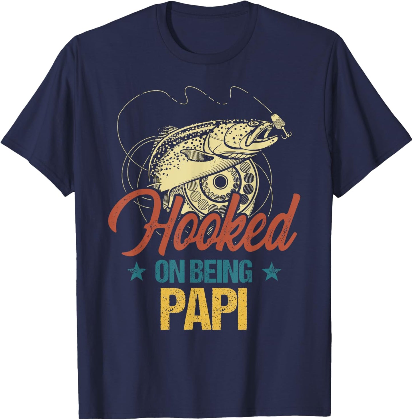Retro Fishing Hooked On Being Papi Shirt T-Shirt - T-Shirt | Navy