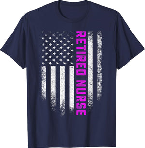 Vintage American Flag Proud Retired Nurse Retirement Nursing T-Shirt - T-Shirt | Navy