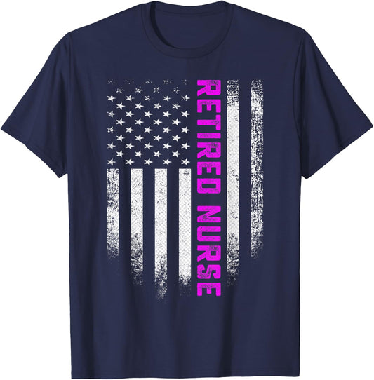 Vintage American Flag Proud Retired Nurse Retirement Nursing T-Shirt - T-Shirt | Navy